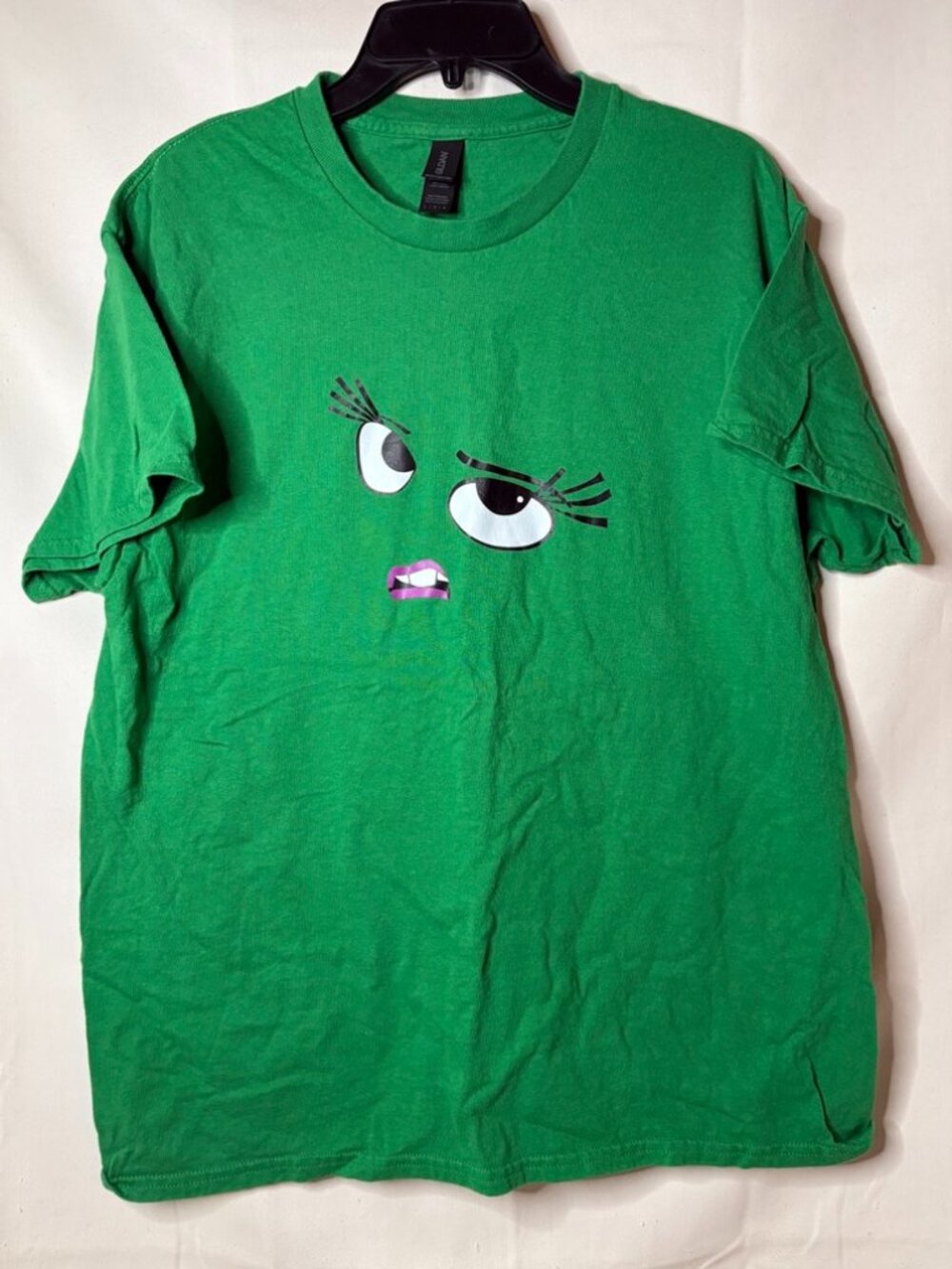 Women's Gildan Canvas Size L - Green Funny Face Heavy Cotton Tee Shirt Top